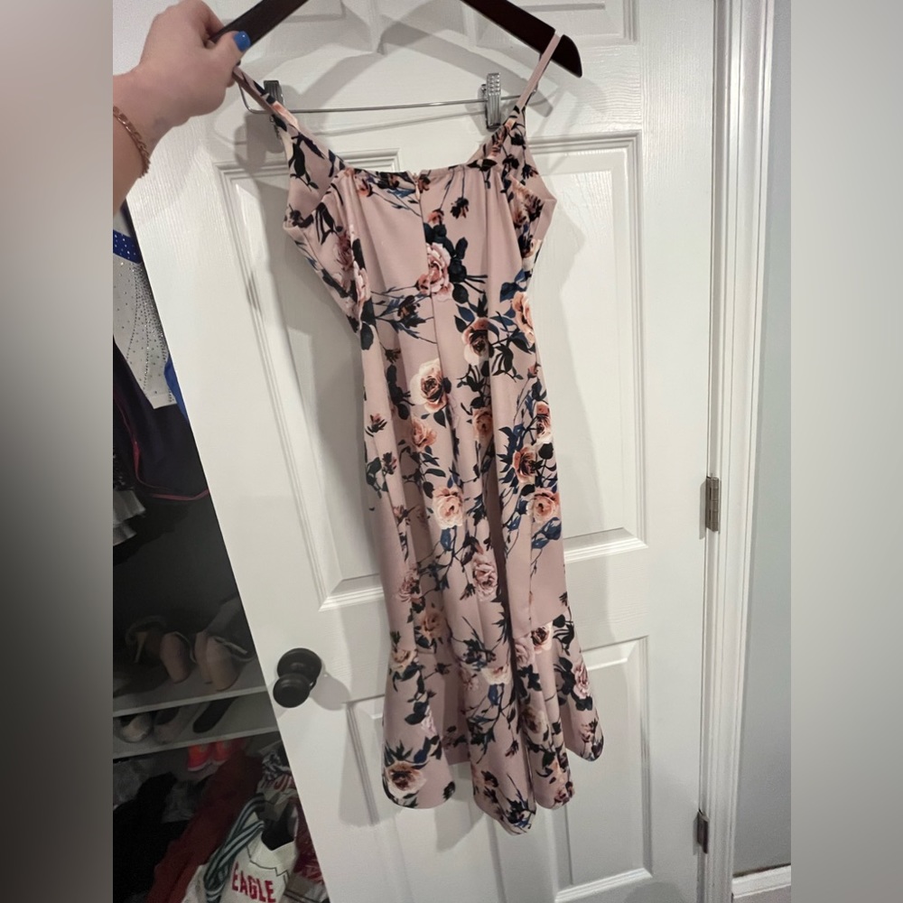 Floral Aqua brand dress size S, high low hem